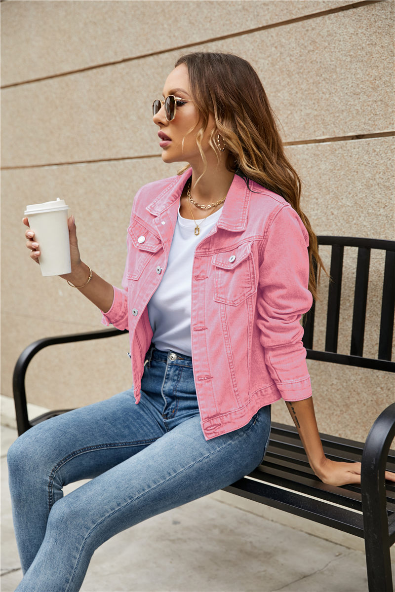 Women's Denim Jackets Fashion Female Casual Long Sleeve Lapel Solid Button Down Chest Pocket Slim Jean Jacket Fall Winter Coat