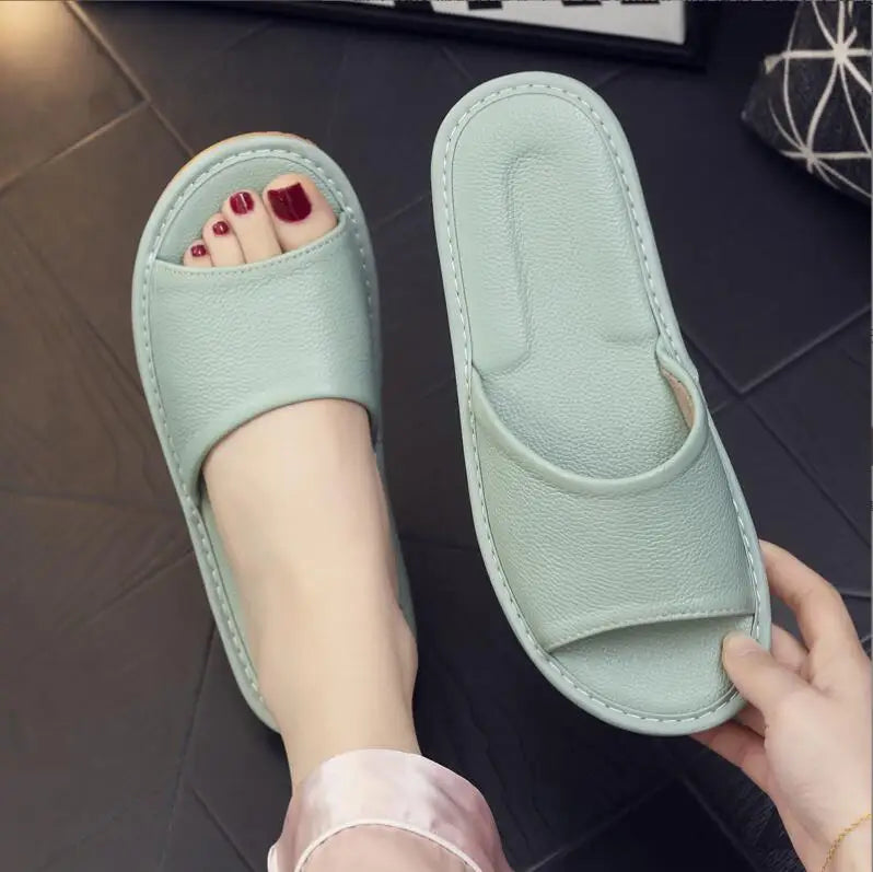 Genuine Leather Slippers Homes in indoor slipper summer open toe sandals men women elderly casual Slides shoes