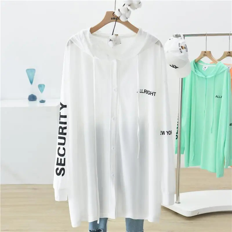 Spring Summer New Hooded Long Sleeve Ice Silk Fabric Sunscreen Clothing Women Fashion Solid Color Zipper Loose Casual Cardigan - reetell