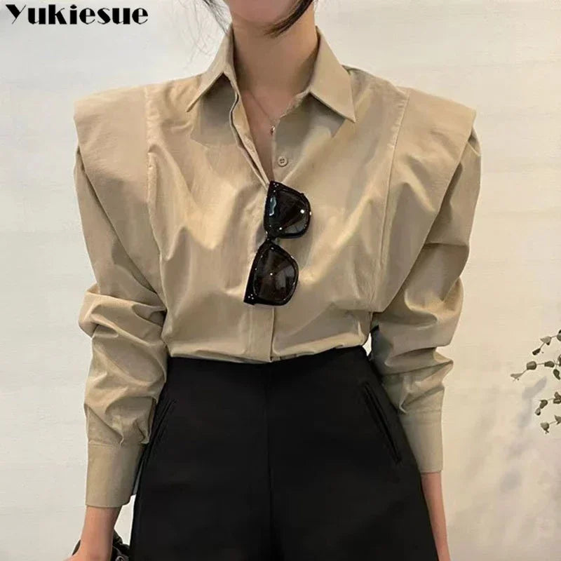 Women's Shirt Autumn 2023 New Chic Long-Sleeve Loose Blouses Street Elegant Tops Shirt OL office women blouses and tops shirts - reetell