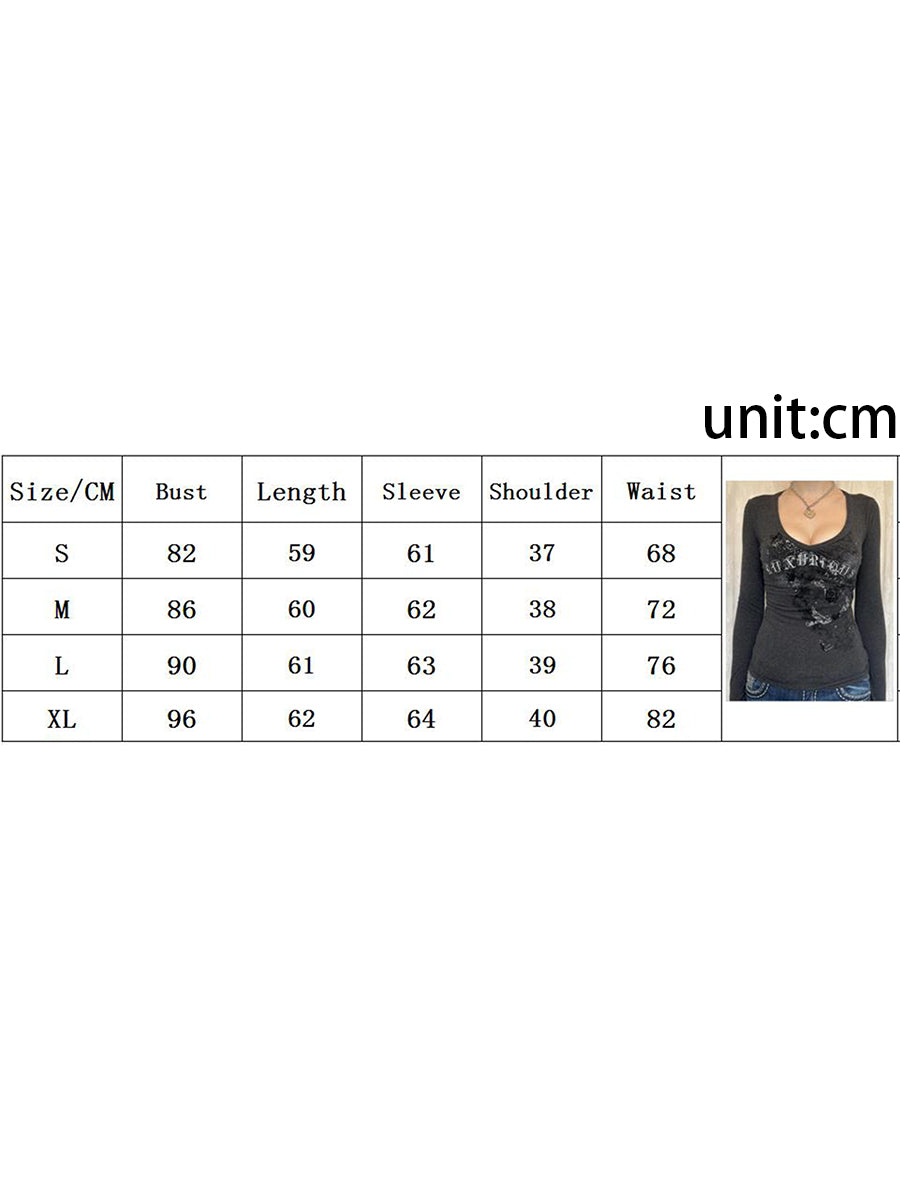 Women Graphic T Shirts y2k Tops Spring Autumn 90s Vintage Clothes Printed Slim Long Sleeve Tops Female Clothing Streetwear - reetell