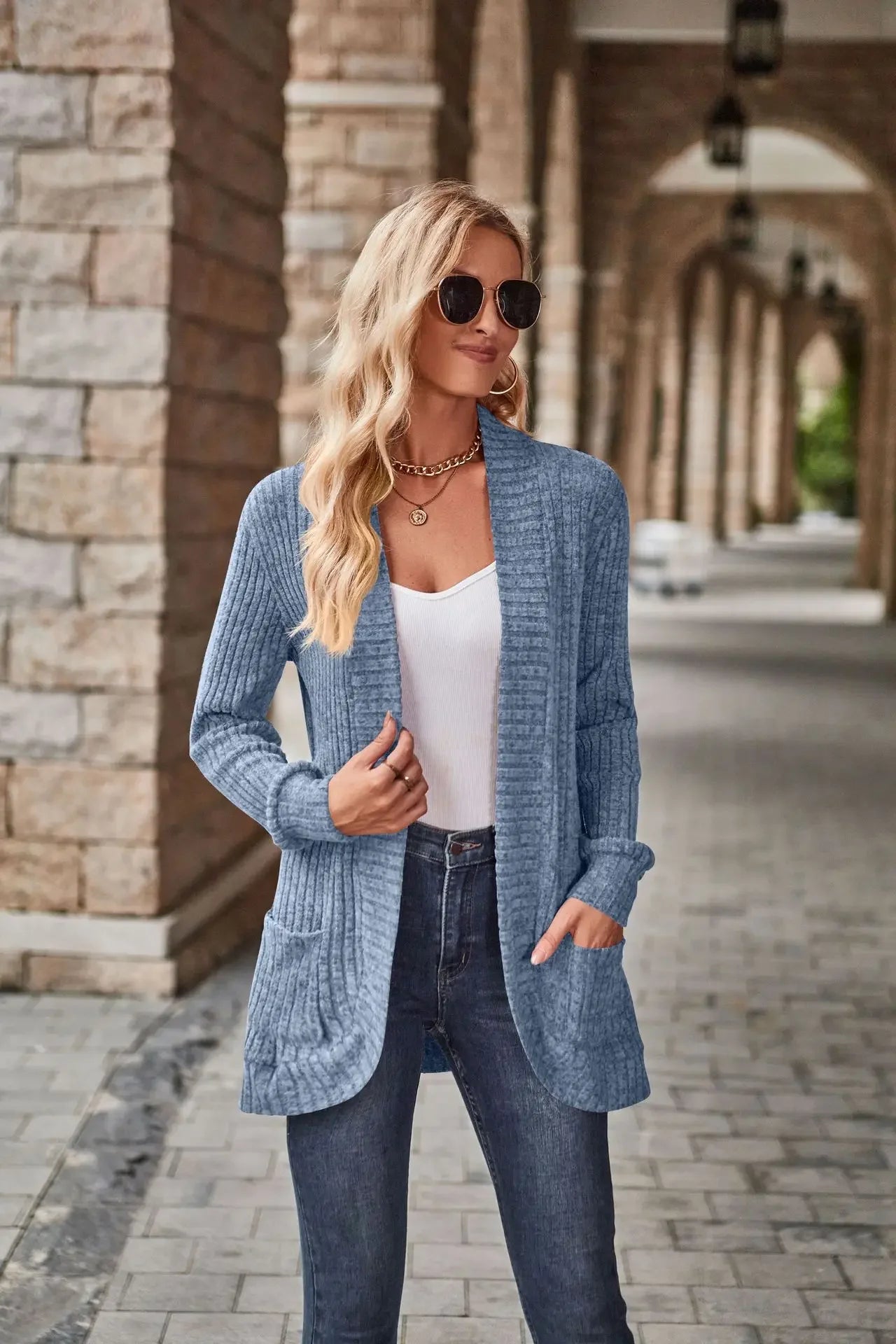 Women'S Spring And Autumn Solid Color Sweater Cardigan Fashion Pocket Cardigan Top Jacket Comfortable Soft Sweater Tienda Traf - reetell