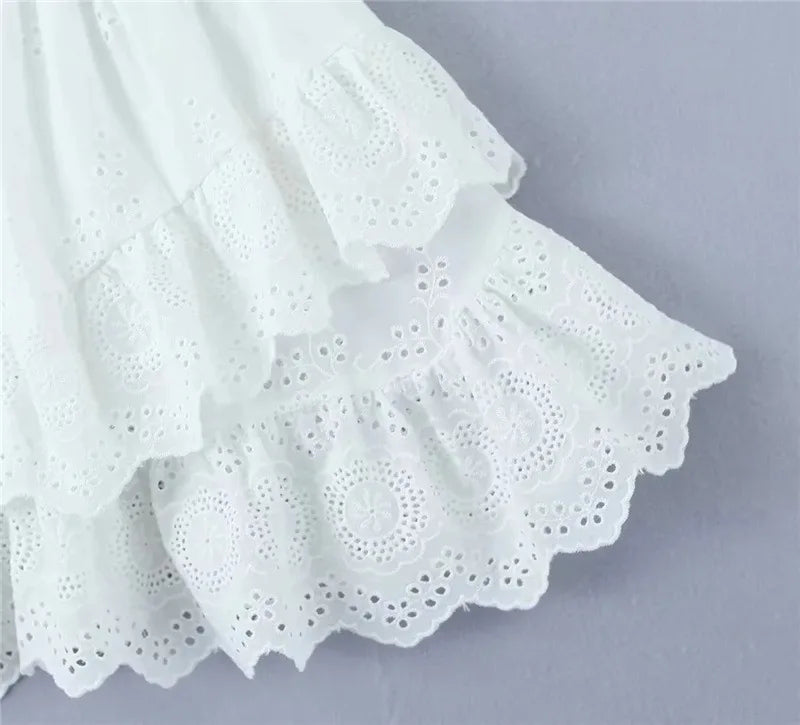 Korean fashion mini skirt kawaii vintage clothes Summer 2024 fashion embroideryed lace skirts for woman ruffle skirt cotton - reetell