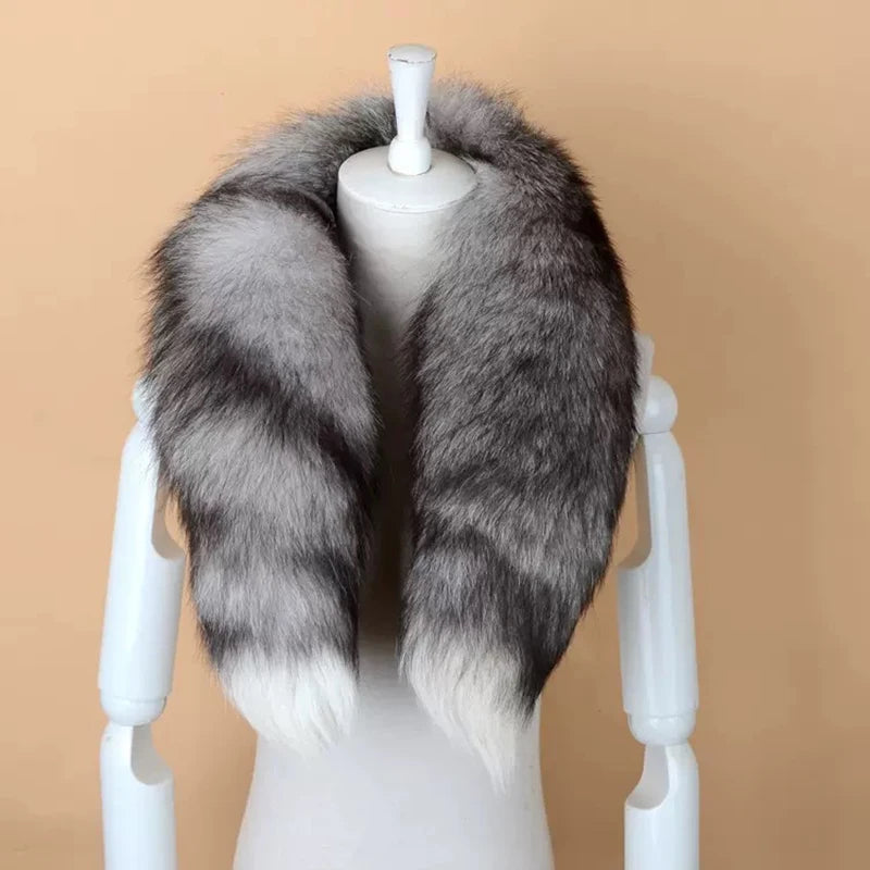 Genuine natural fox fur scarf furry classic Drawstring fox tail Winter Women Men Natural Fur Collar Neck Warmer fur collar 90 cm - reetell