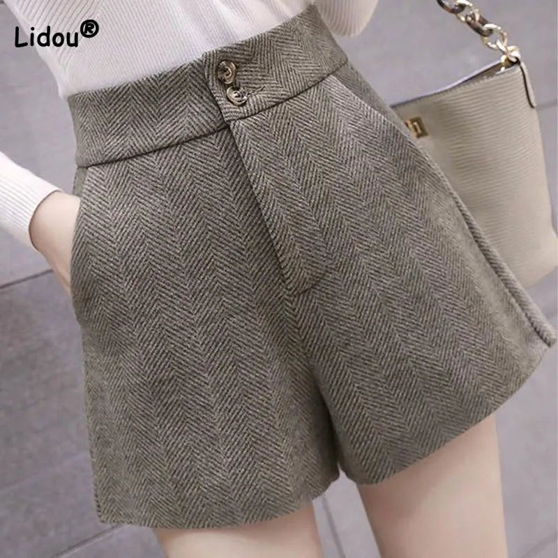 Autumn Winter New High Waist Elegant Shorts Women's Clothing 2023 New Temperament Commute Zipper Patchwork Pants for Female - reetell