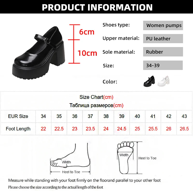 Fashion White Platform Pumps for Women Super High Heels Buckle Strap Mary Jane Shoes Woman Goth Thick Heeled Party Shoes Ladies