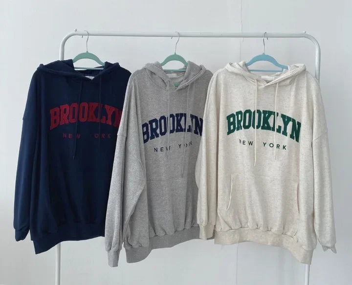 BROOKLYN Letter Print Hoodies Women Retro Chic Long Sleeve Loose Pullovers 2024 Harajuku Casual Hooded Sweatshirt Y2K Streetwear - reetell