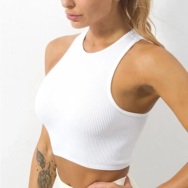 Crop Top Women Solid Basic T-shirts Vest Seamless Streetwear Elastic Rib-Knit Sleeveless Casual Tank Tops Female - reetell