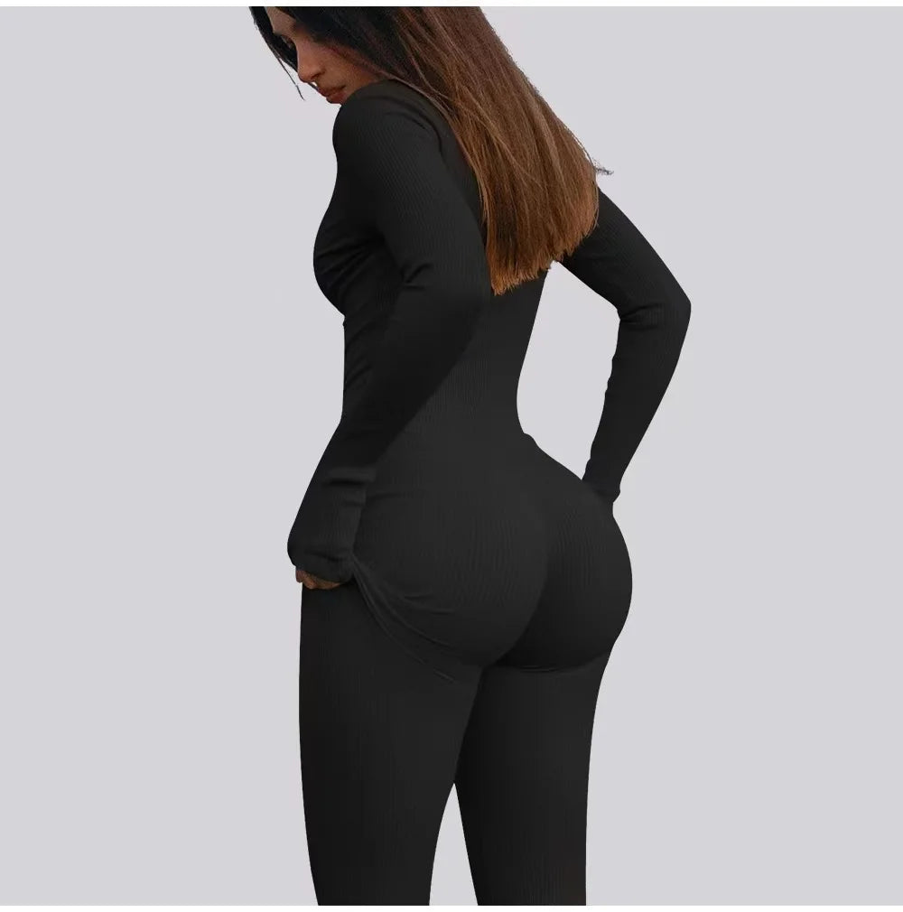 2024 New Fitness Outfit Female Casual Sport Workout Zipper Jumpsuit Women Romper Long Sleeves Skinny Activity Wear Overalls Tops