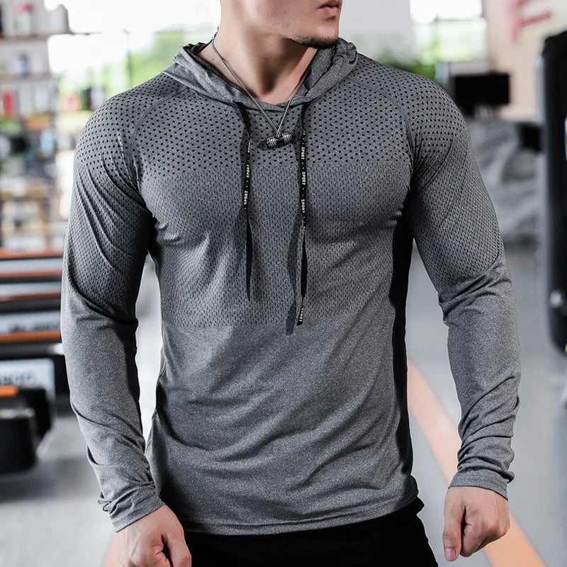 Mens Fitness Tracksuit Running Sport Hoodie Gym Joggers Hooded Outdoor Workout Athletic Clothing Muscle Training Sweatshirt Tops - reetell