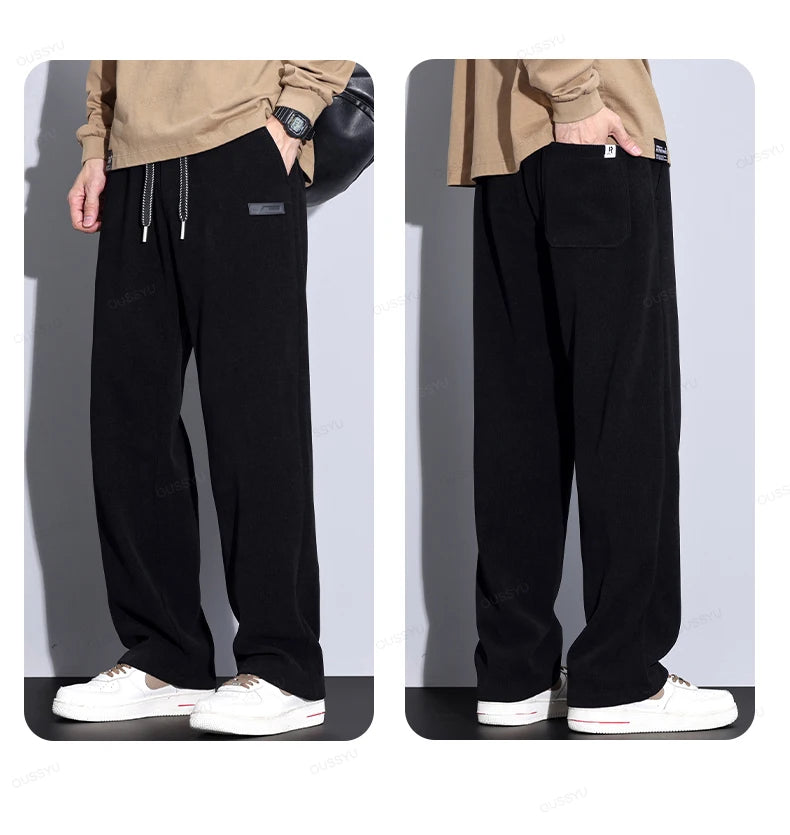 Brand Clothing Autumn Winter Corduroy Pants Men Elastic Waist Business Straight Thick Outdoors Casual Trousers Plus Size Gift - reetell