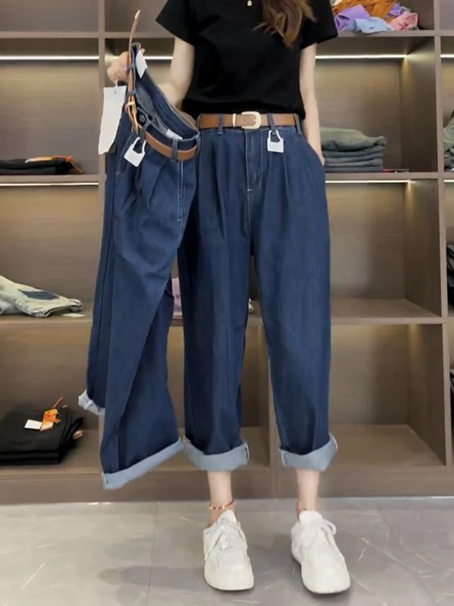 Y2k Pear-shaped Body Slight Fat Wear With Large Size Jeans Children 2023 New Summer Thin Nine Points Harlan Daddy Pants - reetell