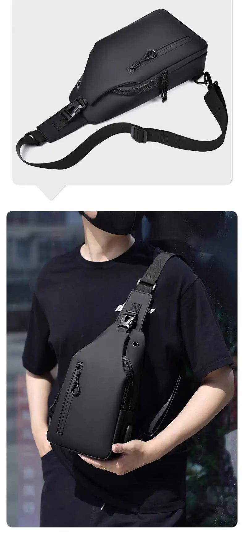 inmindhouse Chest Bag Fashion New Solid Color Men Chest Bag Outdoor Casual Fashion One Shoulder Crossbody Bag