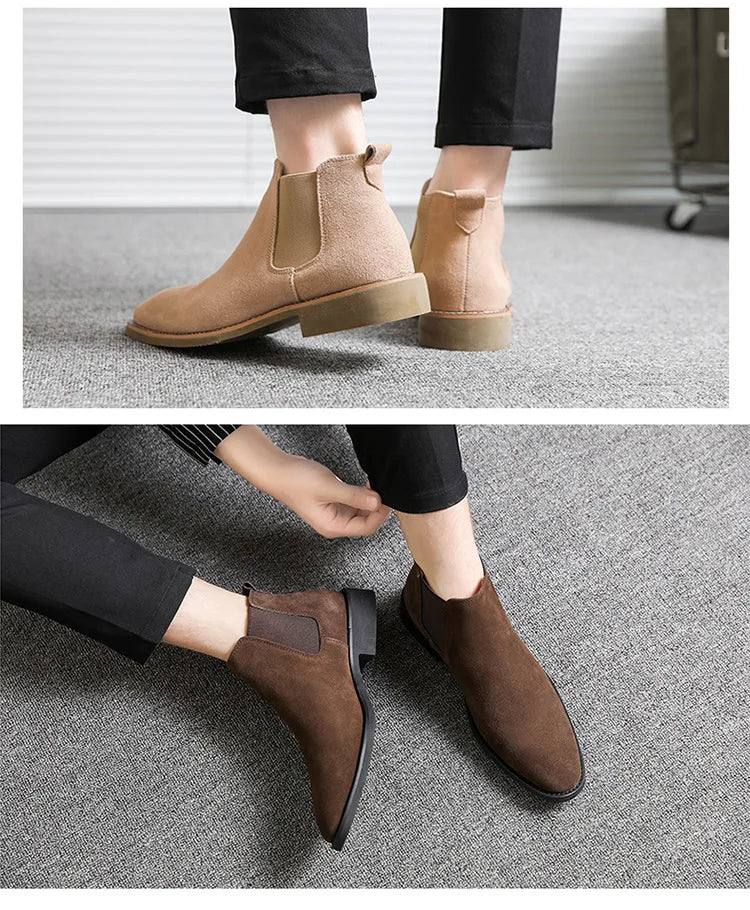 Men's Retro Classical Chelsea Boots Cow Suede Genuine Leather Men Fashion Ankle Boot Mens Casual Short Boots High-Top Shoes - reetell