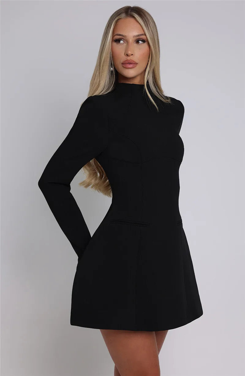 Mozision Long Sleeve Backless Sexy Mini Dress For Women Autumn Winter New O Neck High Waist A-line Club Party Sexy Dress Elegant - reetell