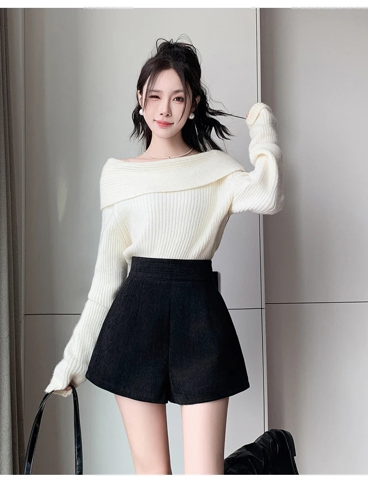 Fashion New Autumn Office Lady Womens Shorts Apricot Black Shorts Women High Waist Short Mujer Shorts for Women D28 - reetell