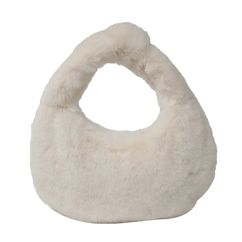 Fur Women's Small Half Moon Bag Luxury Warm Plush Wrist Bags for Women Fashion Furry Short Handle Clutch Cute Ladies Coin Purses