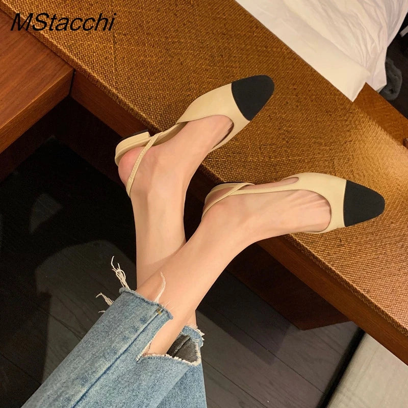 Patchwork Leather Slingbacks Women's Sandals Fashion Flat Heel Formal Ladies Shoes Sexy Party Sandals Dress Wedding Party Shoes - reetell