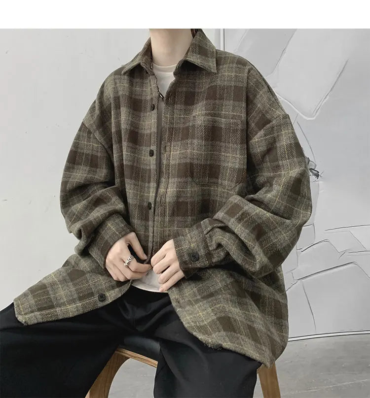 LAPPSTER-Youth  Long Sleeve Winter Y2k Streetwear Fleece Shirts Flannel Harajuku Plaid Shirt Vintage Korean Fashions Clothes