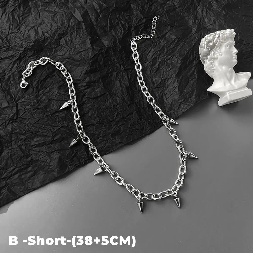 Hip Hop Rivet Necklace For Man Woman Titanium Steel Cone Pendant Sweater Chain Choker Jewelry Punk Male Cool Accessories