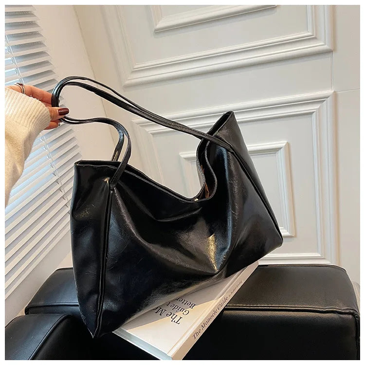 Women Tote Bag Fashion Underarm Pouch Large Capacity Soft Pu Leather Shoulder Bag Retro Crossbody Bag Casual Portable Bucket Bag