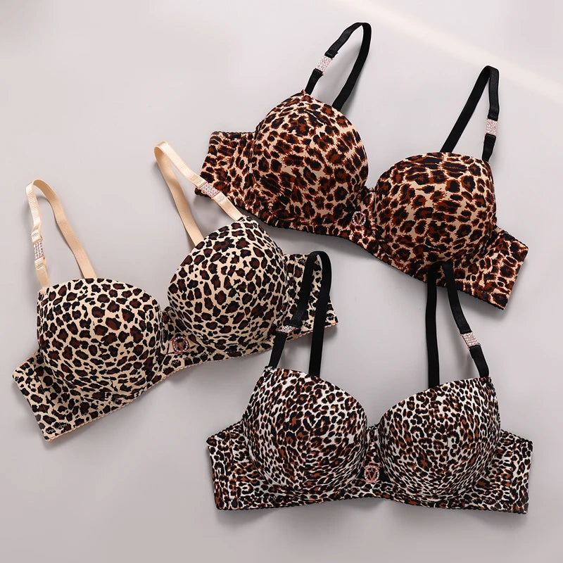 2024 New Sexy Leopard Print Underwear For Women Push Up Bra Sets Seamless Khaki Beige Black Female Lingerie - reetell