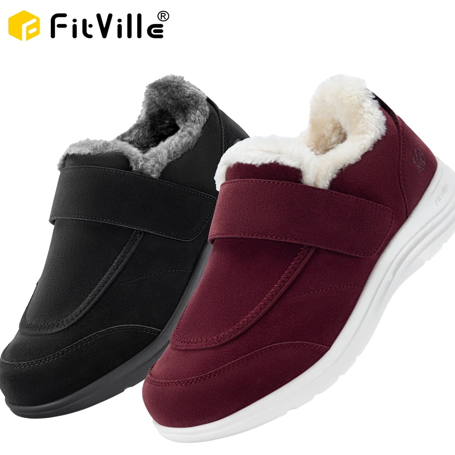 Fitville Winter Women's Cotton Shoes Widened Shoes Foot-Wrapped Plush Walking Slip-on Shoes Non-Slip Warm Home Cotton Shoes