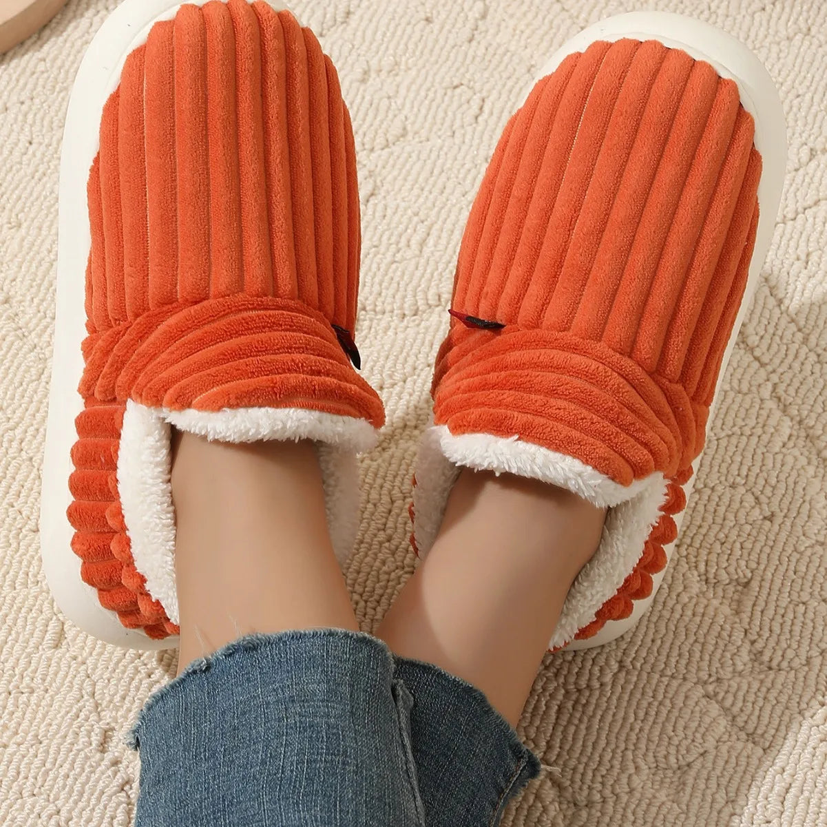 Bebealy Warm Winter Fur Men Slippers Indoor Fluffy Plush Men Shoes Outdoor Casual House Ankle Boots For Men Non-slip Soft Shoes