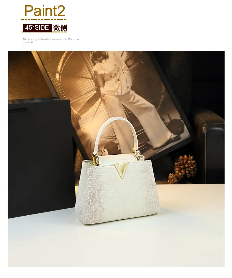 Luxury Fashion White Leather Women Handbags 2024 New Female Small Shoulder Messenger Bag Crocodile Pattern Portable Shell Bags - reetell