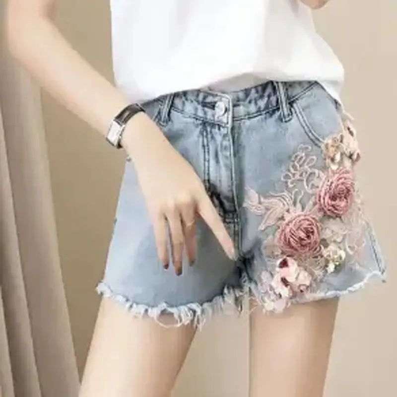 Denim Shorts Women's Latest Summer Outfit Wearing Loose European Fitting Versatile Slim High Waisted Perforated Short Jean Pants - reetell