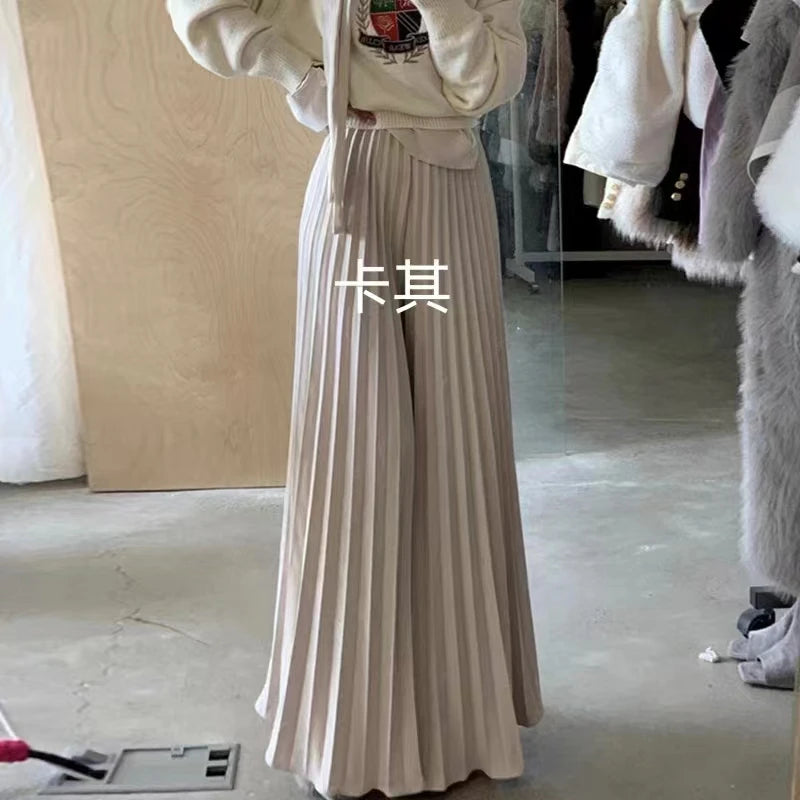 2023 Women Elegant Pleated Skirt High Waist Women Mid-long Skirt Female Ladies High Quality Women Midi Skirt Black Saia - reetell