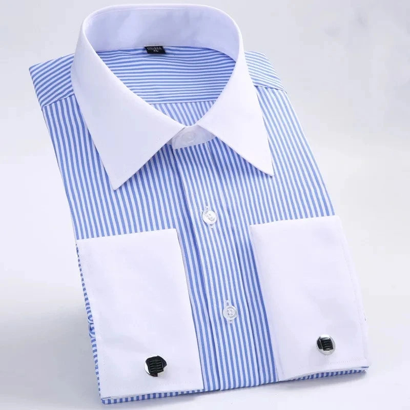 Men's French Cuff Dress Shirt 2023 New White Long Sleeve Formal Business Buttons Male Shirts Regular Fit Cufflinks Shirt M~6XL