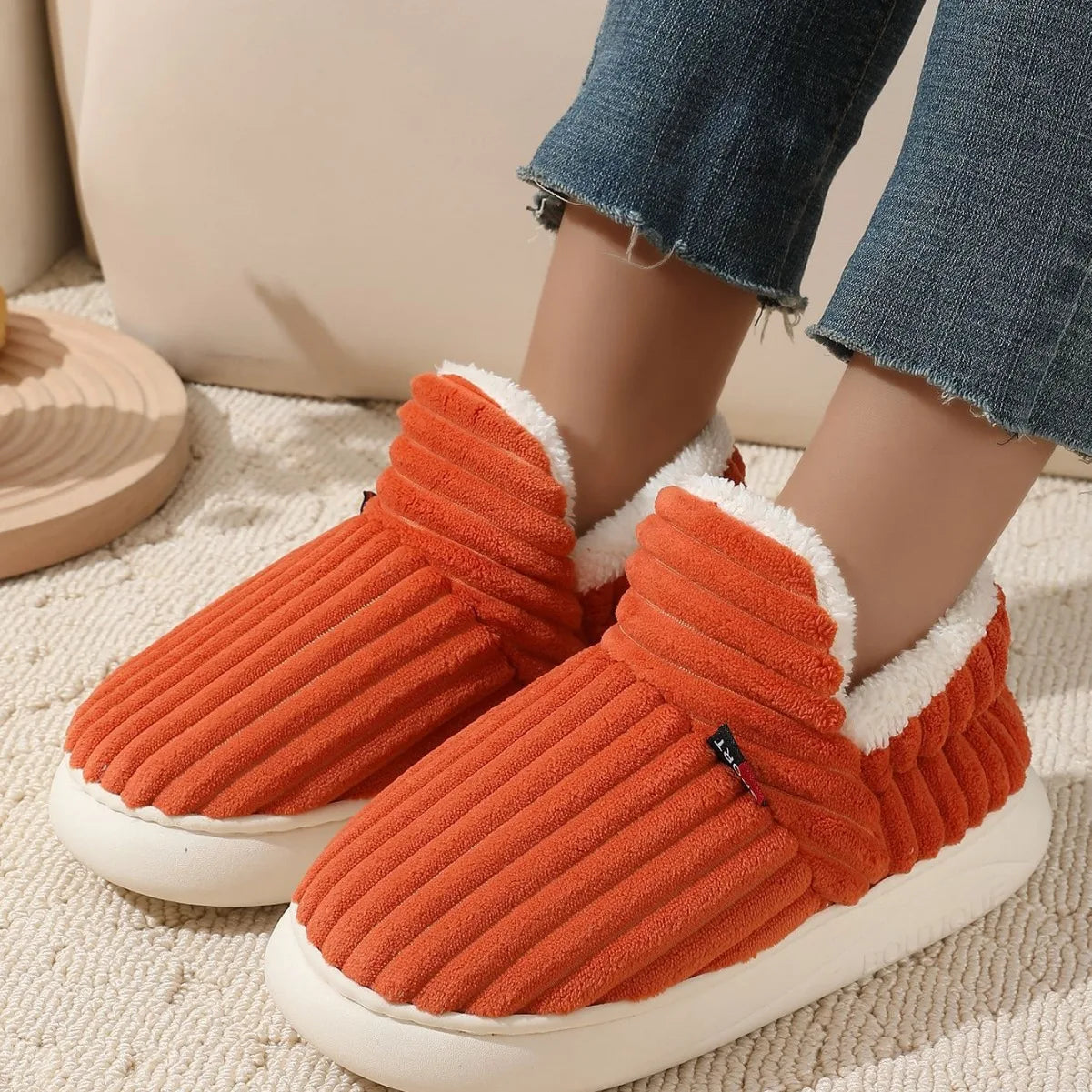 Bebealy Warm Winter Fur Men Slippers Indoor Fluffy Plush Men Shoes Outdoor Casual House Ankle Boots For Men Non-slip Soft Shoes