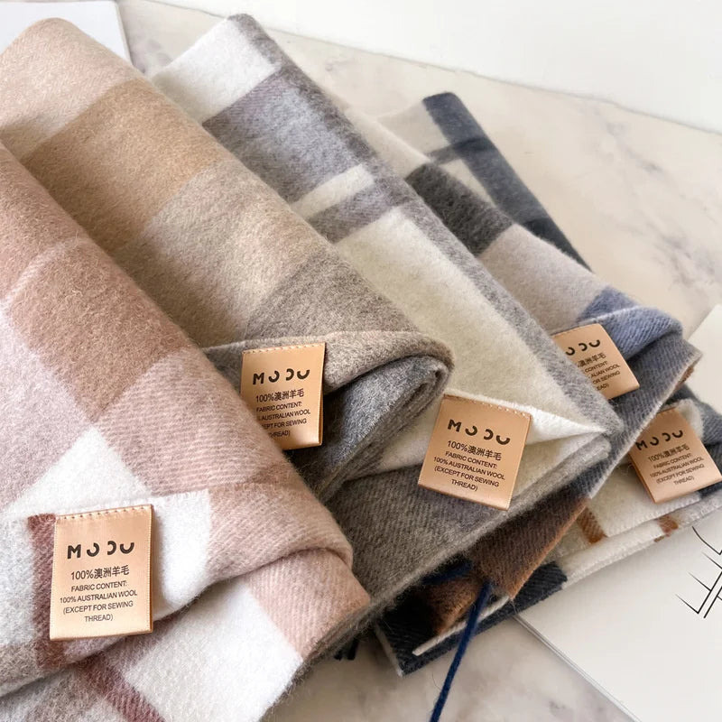 100% Wool Luxury Brands Classic England Style Women Scarf Fashion Stripe Plaid Scarves Tassel Shawls Pashmina Lady Wrap 32*180cm - reetell