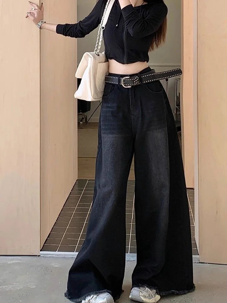 Hot Girl Baggy Jeans Femenina Y2k Street vintage Washed To Make Old Fried Straight Wide-Leg Denim Pants For Women - reetell