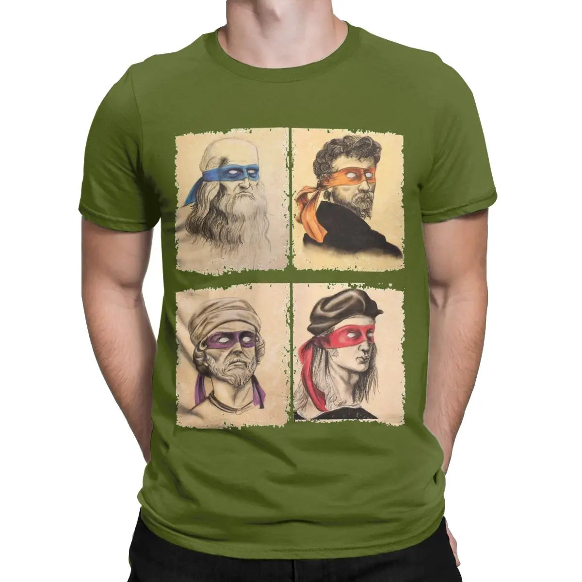 Men T-Shirts Science Turtles Casual 100% Cotton Tees Short Sleeve Mutant Ninja Renaissance T Shirt Round Neck Clothing Gift Idea - reetell