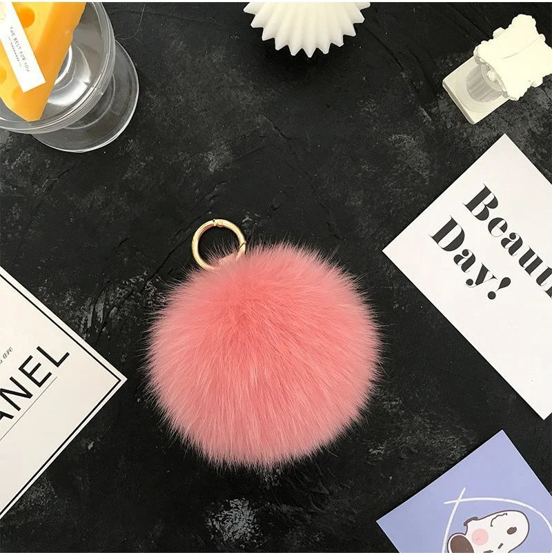 2024 Fluffy Real Fox Fur Ball Poms Keychain For Women Luxury Pompom Keyring Accessories Bag Decoration Emo Trinket Jewelry Gifts