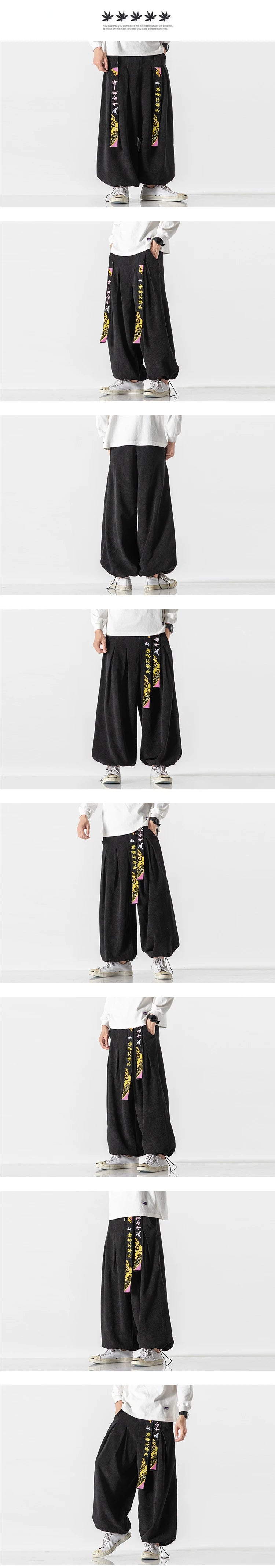 Chinoiserie Belt Men Pants Fashion Loose Harajuku Sports trousers Hip Hop Jogging Pants Corduroy Casual Couple Harem Pants M-5XL