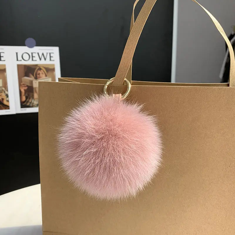 2024 Fluffy Real Fox Fur Ball Poms Keychain For Women Luxury Pompom Keyring Accessories Bag Decoration Emo Trinket Jewelry Gifts