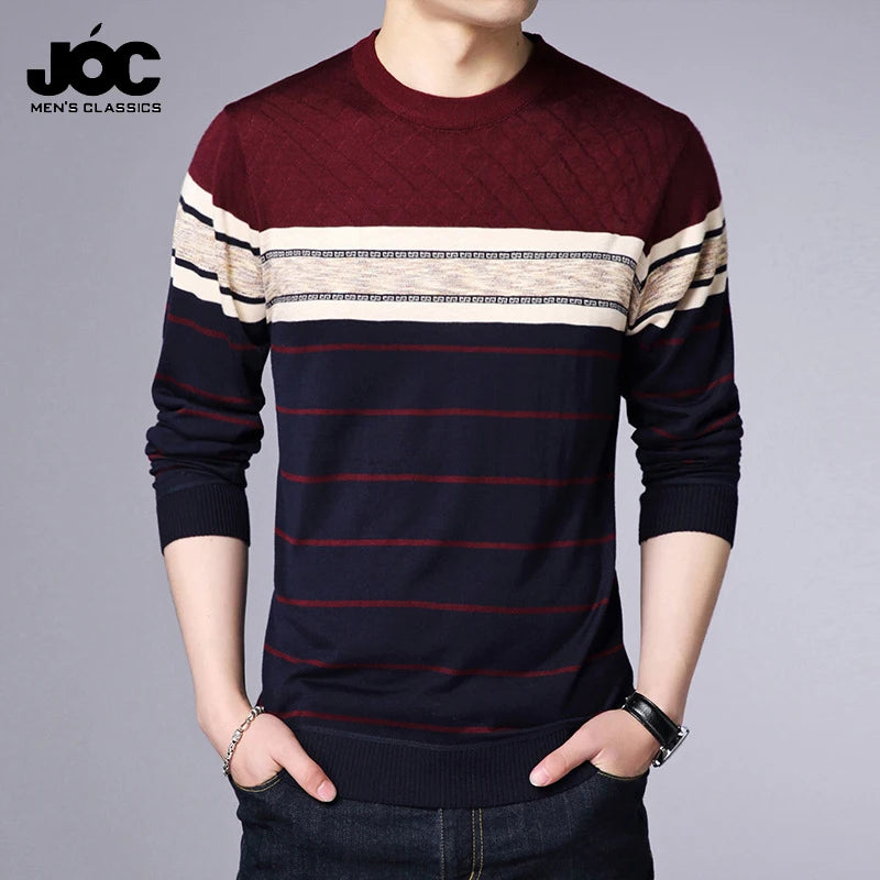 Men's Casual Striped Knit Spring and Autumn Long Sleeved Pullover Fashion Top - reetell