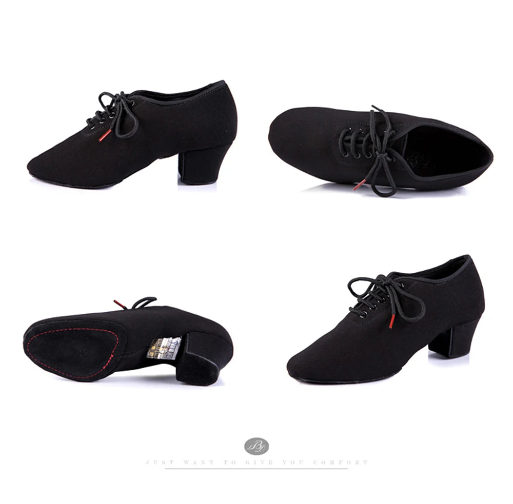 Latin Dance Shoes Women Genuine BD t1-b Import Oxford Lace Wholesale Sports Teacher Black Heel 4.5cm Male Female Generic Canvas