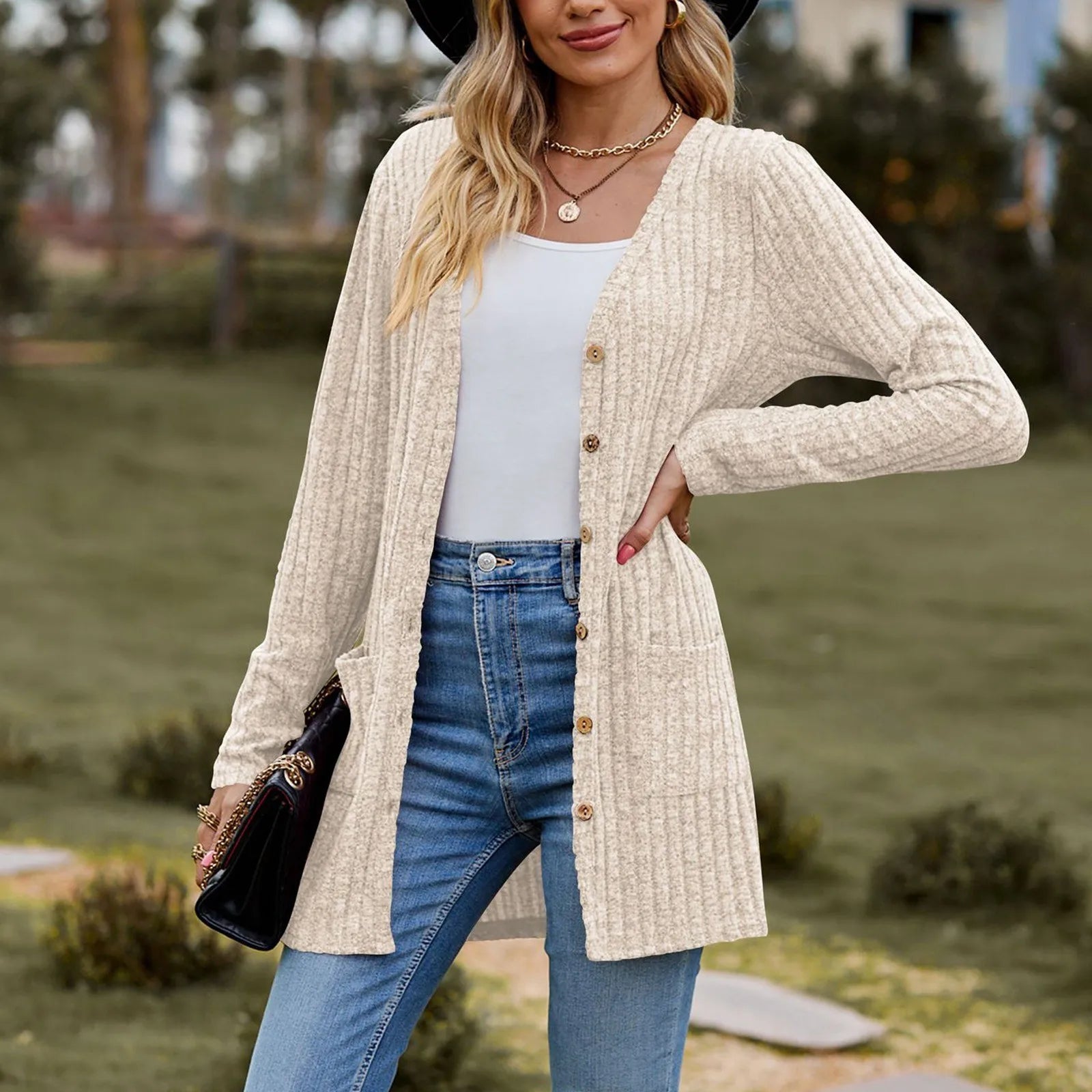 Women's Cardigan Sweater 2023 Autumn and Winter New Female Long Coat Twisted Rope With Button Solid Color Knitted Sweaters Women - reetell