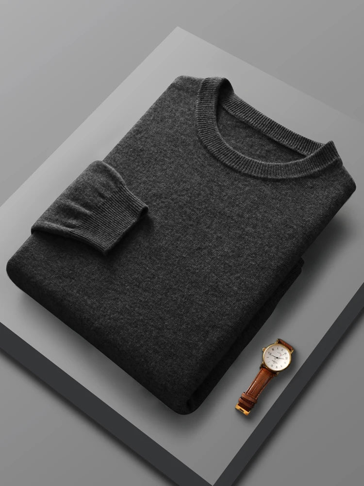 Spring Autumn 100% Pure Merino Wool Pullover Sweater Men O-neck Long-sleeve Cashmere Knitwear Female Clothing Grace - reetell