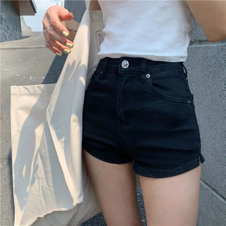 Women's Shorts Fashion Trend Ins Slit Denim Summer High Waist Elastic Thin Sexy Bag Hip Pants High Street Rave Short Jeans Y2k - reetell