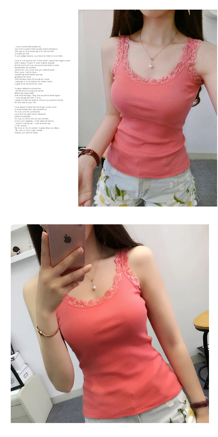 2024 Summer Top Women Sleeveless Lace Tank Top Sexy Women's T-shirt Vest Tank Tops Female Vest Tops White Black Underwear Women - reetell