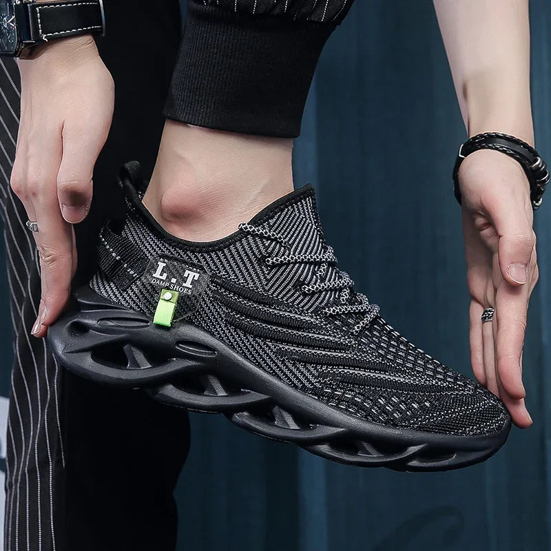 YRZL Men Sports Running Black Jogging Shoes Casual Sneakers Outdoor Breathable Mesh Women Light Shock-absorption Black Tennis