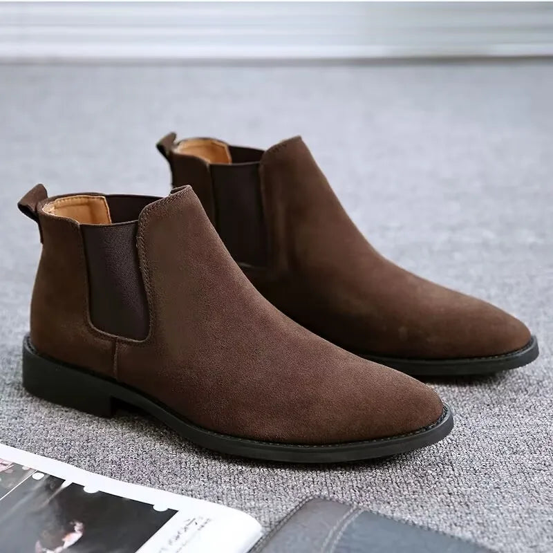 Men's Retro Classical Chelsea Boots Cow Suede Genuine Leather Men Fashion Ankle Boot Mens Casual Short Boots High-Top Shoes - reetell