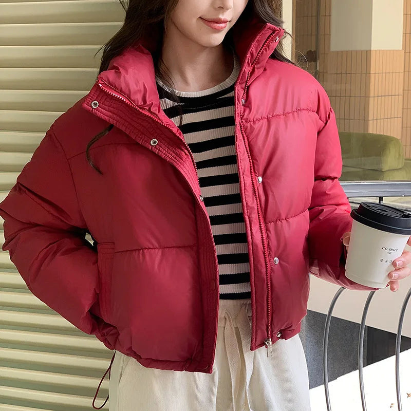 Winter Women Clothes Cropped Jackets Parkas Warm Stand Collar Cold Coat Zipper Puffer Jacket Korean Fashion Cotton-padded Jacket