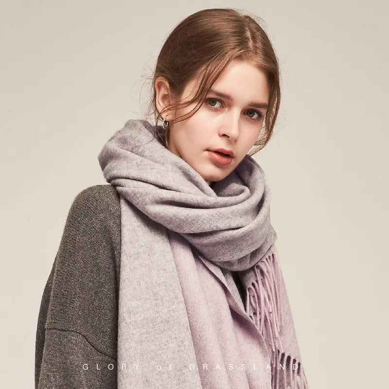 100% Wool Scarf Women Thickening Cashmere Winter Scars Shawls Fashion  Female Pashmina Scarves Oversized Keep Warm Warps 300g - reetell