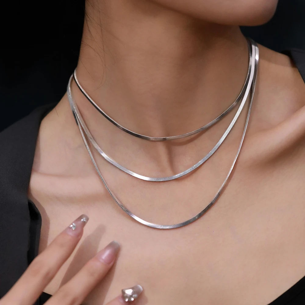 eManco Unisex Snake Chain Necklace Silver Color Choker Stainless Steel Herringbone Chain Necklace For Women Jewelry Wholesale